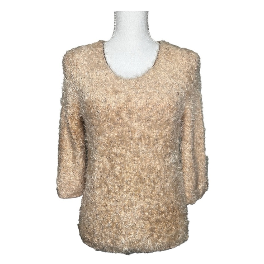 Chicos Eyelash Shine Pullover Sweater Size 0 (Small) Beige Fuzzy Soft Women